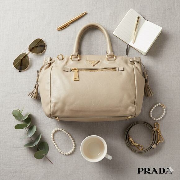 Authenticated Prada Vitello Daino Drawstring Leather Tote - Picture 1 of 10